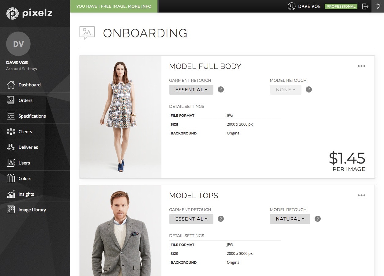 Onboarding walks you through creating your own image editing standards product image retouching service style guide onboarding screenshot